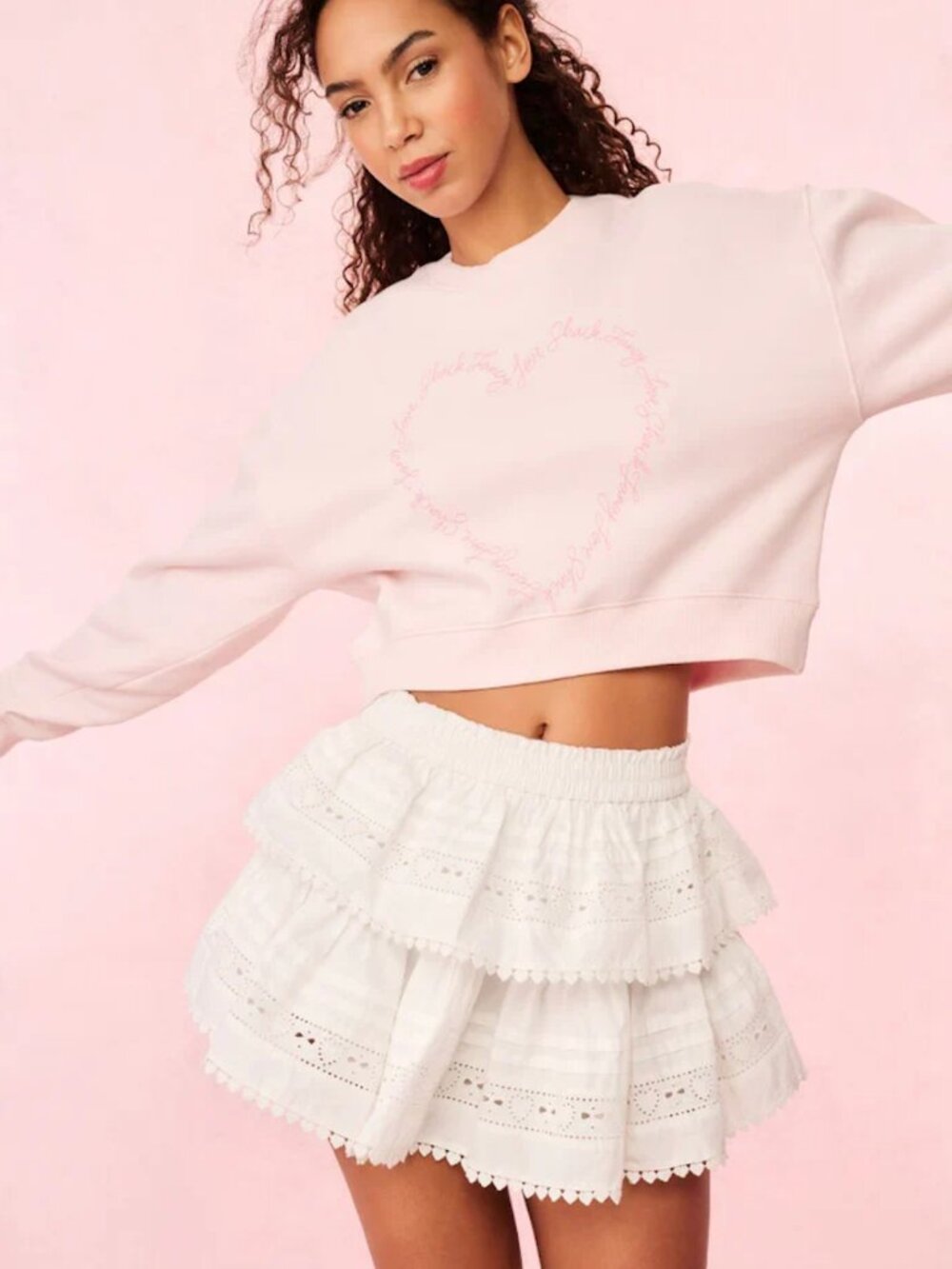 Love Shack Fancy Ruffle Mini Heart Eyelet Lace Skirt (S)